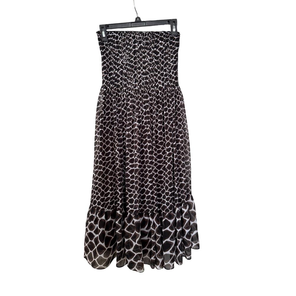 White House/Black Market Strapless Black Patterned Dress